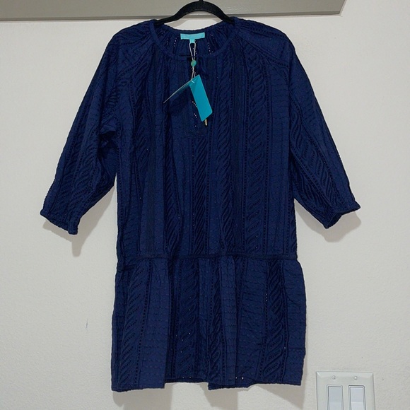 Melissa Odabash Ashley Embroidered Mini Dress Swim Coverup in Navy SZ M NWT - Picture 2 of 6